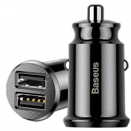 MINI CHARGEUR VOITURE DOUBLE USB BASEUS GRAIN - 3.1A - NOIR