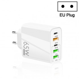 65W Dual PD Type-C + 3 x Chargeur multi-ports USB pour téléphone et tablette PC, prise UE