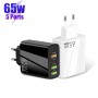 65W Dual PD Type-C + 3 x Chargeur multi-ports USB pour téléphone et tablette PC, prise UE
