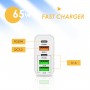65W Dual PD Type-C + 3 x Chargeur multi-ports USB pour téléphone et tablette PC, prise UE