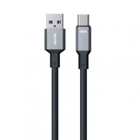 Câble de données en silicone 6A USB vers USB-C/Type-C, longueur : 1,2 m (noir)